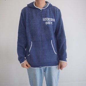 Rockstar Original Blue White Spell Out Hoodie Streetwear Pullover Sweatshirt XL